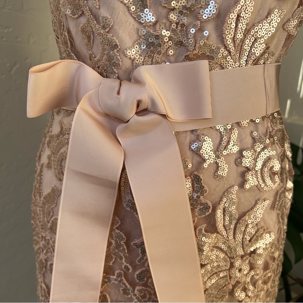 Tadashi Shoji $328 Champagne Sequined One Shoulder Knee Length Dress 12 - Picture 8 of 13